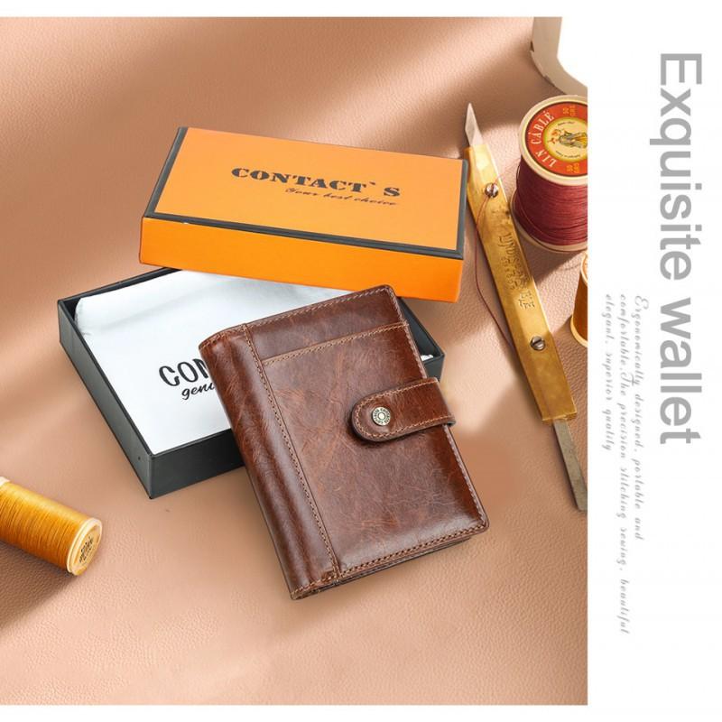 Full Grain Color Changing Head Layer Cowhide RFID Anti-theft Brush Men's Wallet Buckle Three Fold Leather