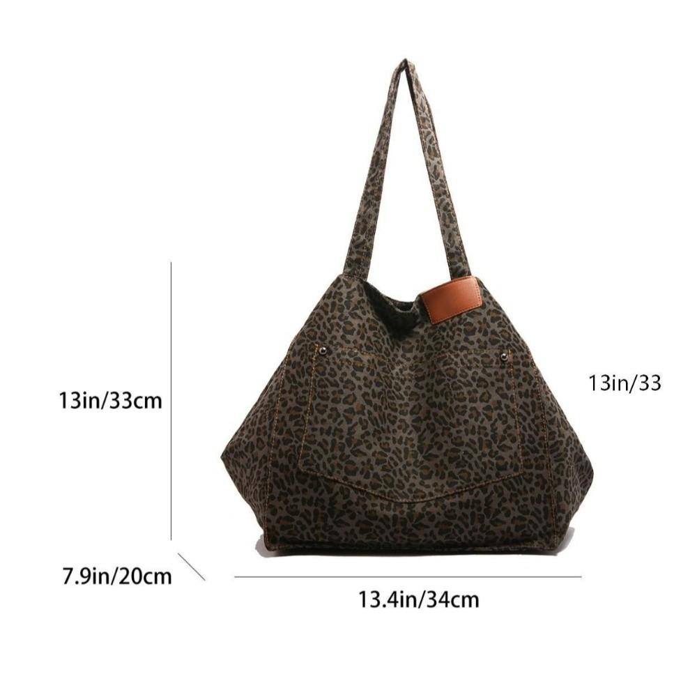 Large Capacity Leopard Print Shoulder Bag Square Women Handbag Simple Canvas Tote Bag  Shopping