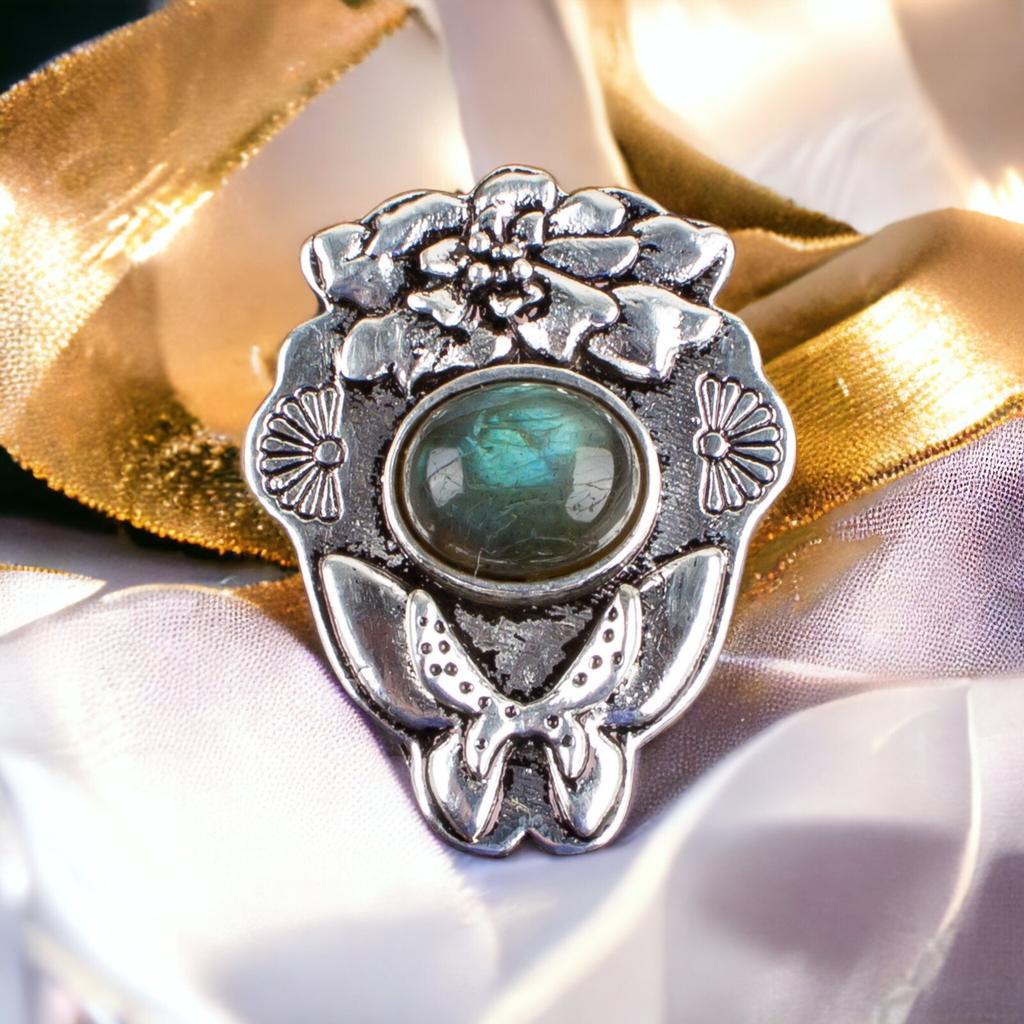 925 Solid Silver Semi Precious Gemstone Oxidised Designer Jewelry Pendant 1.37" CP-6