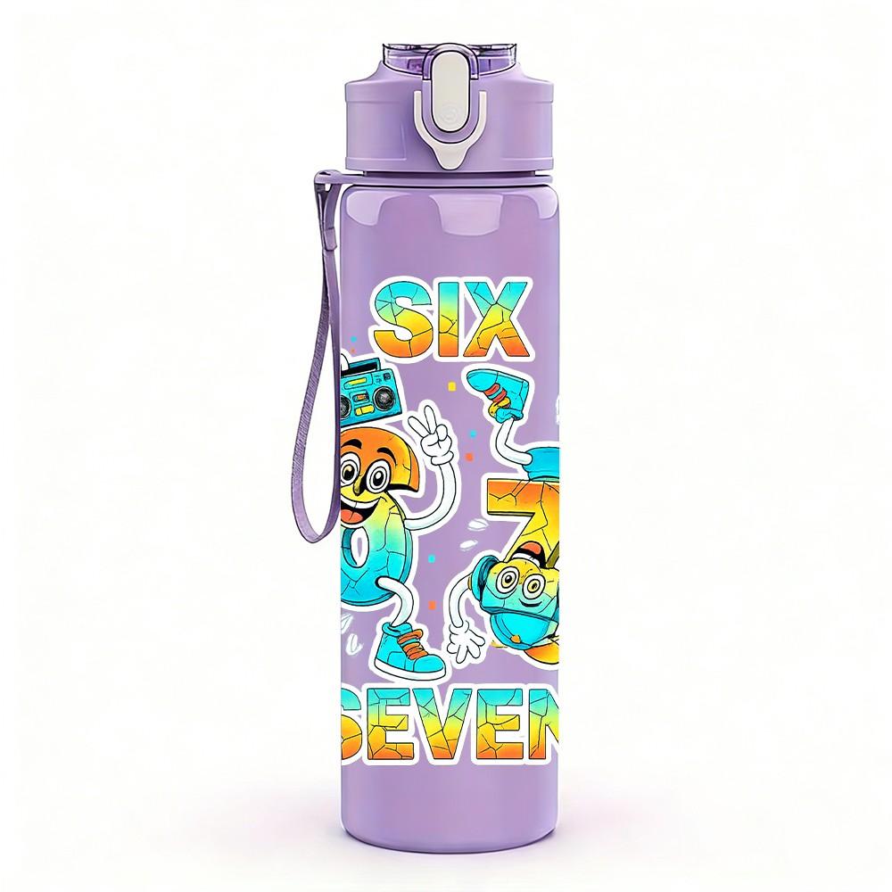 1PC Six Seven Birthday Colorful Badge Print 750ml Color Plastic Sports Water Bottle Leakproof Flip Straw Lid Suitable for Sports Office Home Use