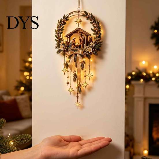 Christmas Star Gift for Family Lighted Nativity Door Swag, Bethlehem of Faith Wall Decor, Light-up Holy Hanging Decoration with Lights Front
