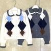Korean retro rhombus knitted cardigan women's autumn new college style sweater jacket loose and thin versatile top