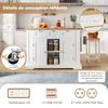 132cm Mobile Kitchen Table, Country House Style, Foldable Countertop, Multifunctional Cabinet, Spice Rack, Towel Holder, 4 Wheels, Integrated Socket