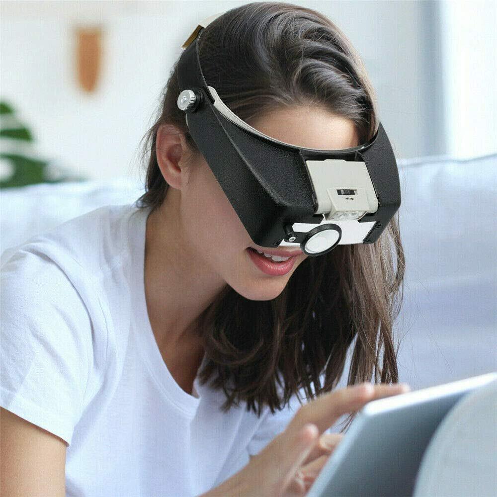 Head-Mounted Magnifier with LED Light, Headband Double Lens Reading Magnifying Glass for Close Work Loupe-15.5X 3X 8.X 10X
