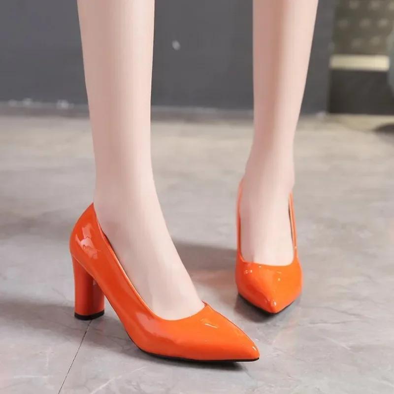 

Жіночі туфлі-човники тілесного кольору з неглибоким вирізом Zapatos De Mujer Модні туфлі для офісу, роботи, весілля, вечірки, жіночі туфлі на низькому підборі, літні підбори Woeman 42 помаранчевий