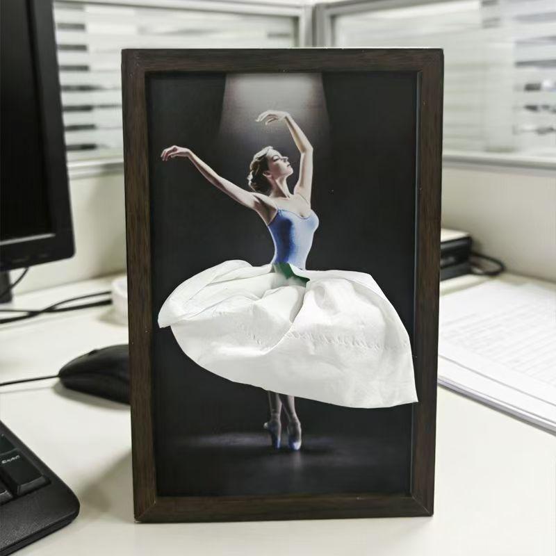 Ballet Dancer Tissue Box Cover Wooden Skirt Napkin Holder For Home Desktop Bedroom Bathroom Decorative Ballerina Tissue Box
