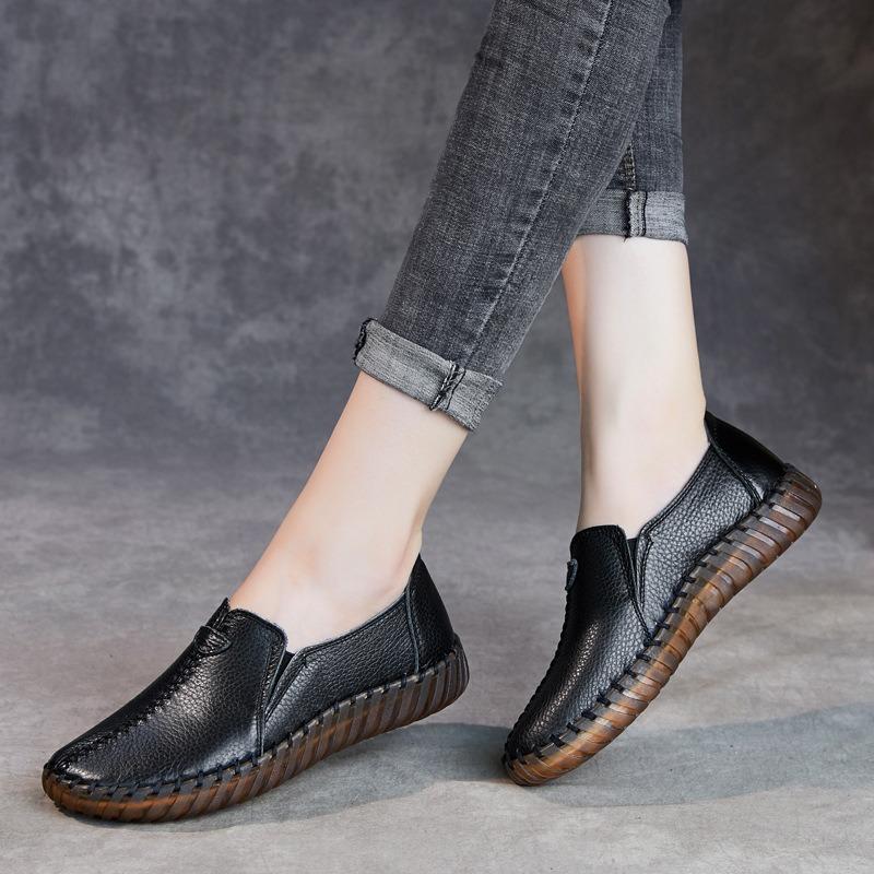 First layer cowhide new flat-soled women's shoes comfortable round head handmade leather single shoes casual Oxford soft-soled mother shoes