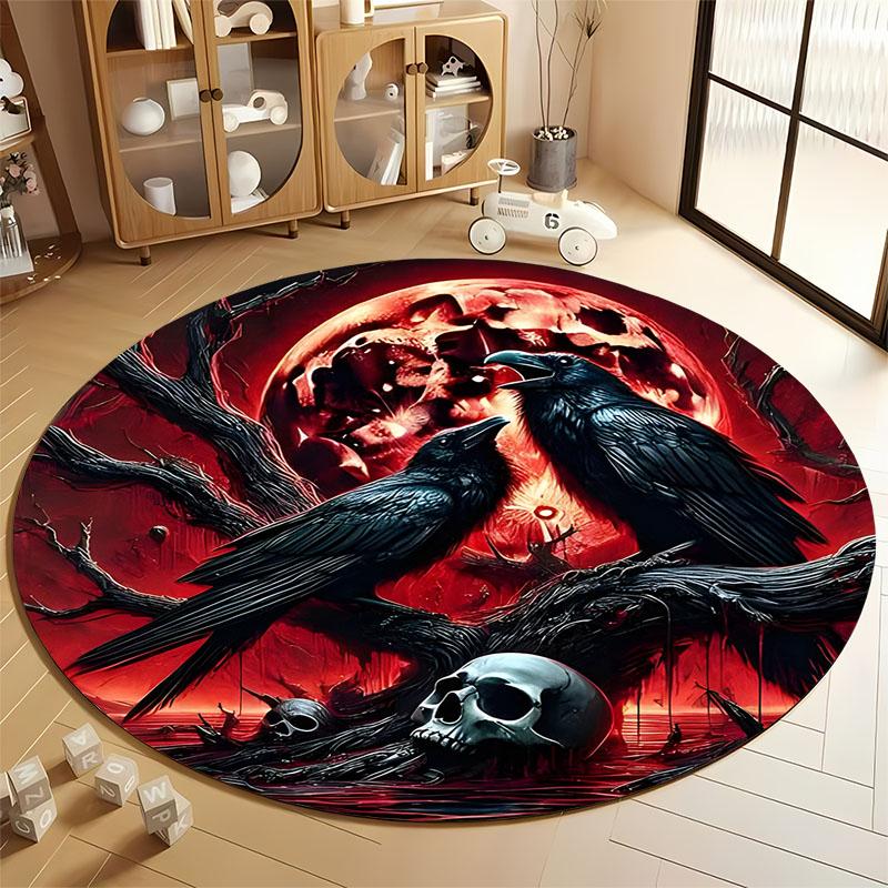 

Gothic Raven and Skull Rug for Halloween Decor round carpet for home sofa bedroom, gift Diameter 60cm