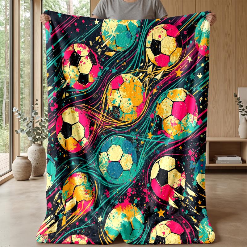 Soccer Ball Artwork 3 Theme Blanket Lightweight Warm Flannel Blanket Decorative Throw Blanket for Home Decoration