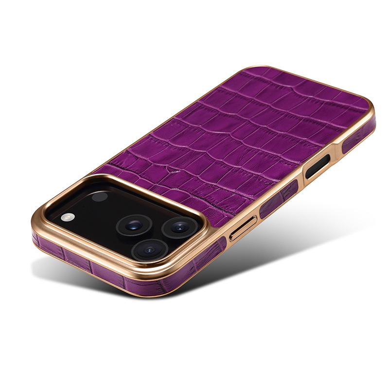 Denior Apple 17 Air Crocodile Pattern Leather Case for iPhone 17 Pro Max - Electroplated Protective Cover