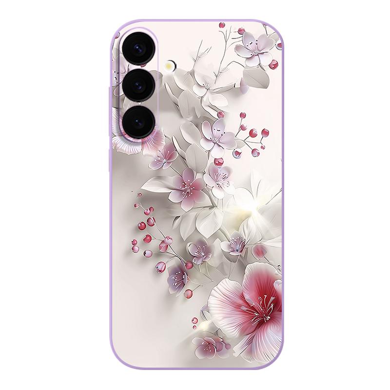 Pink White Flower Pattern Case For Samsung Galaxy S25 Ultra S24 S23 S22 Plus S21 S25 FE Magnetic For Magsafe Soft Silicone Cover