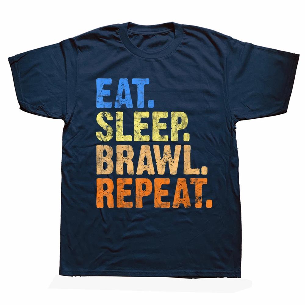 Lustiges Essen Schlafen Brawl Wiederholen für Brawler oder Gamer T-Shirts Grafik Baumwolle Streetwear Kurzarm Geburtstagsgeschenke T-Shirt Männer