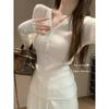 Textured neck knitted sweater soft waxy sweater autumn and winter slim-fitting waist bottom long-sleeved women's high-end inner top