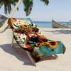 Retro floral highland cow pattern polyester microfiber beach towel is highly absorbent, suitable for swimming and beach outings