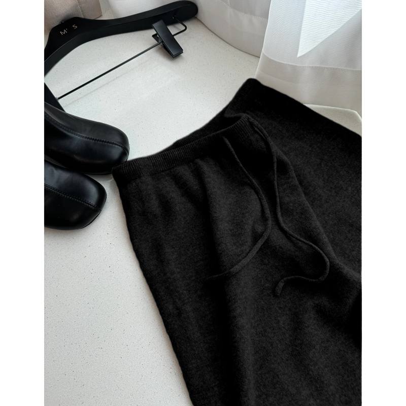 Damen Herbst Winter Hohe Taille Gestrickte Weite Hosen Schlankmachend Neue Ankunft Lässig Gerade Hosen Locker Palazzo Bequem Dehnbar Hosen Lounge Hosen XL schwarz