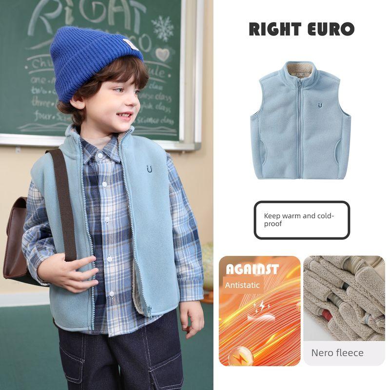 Boys  Fleece Vest Winter Clothing, Thickened and Lined, Autumn and Winter 2025 New Style, Baby Winter Warm Vest Gray Blue 120