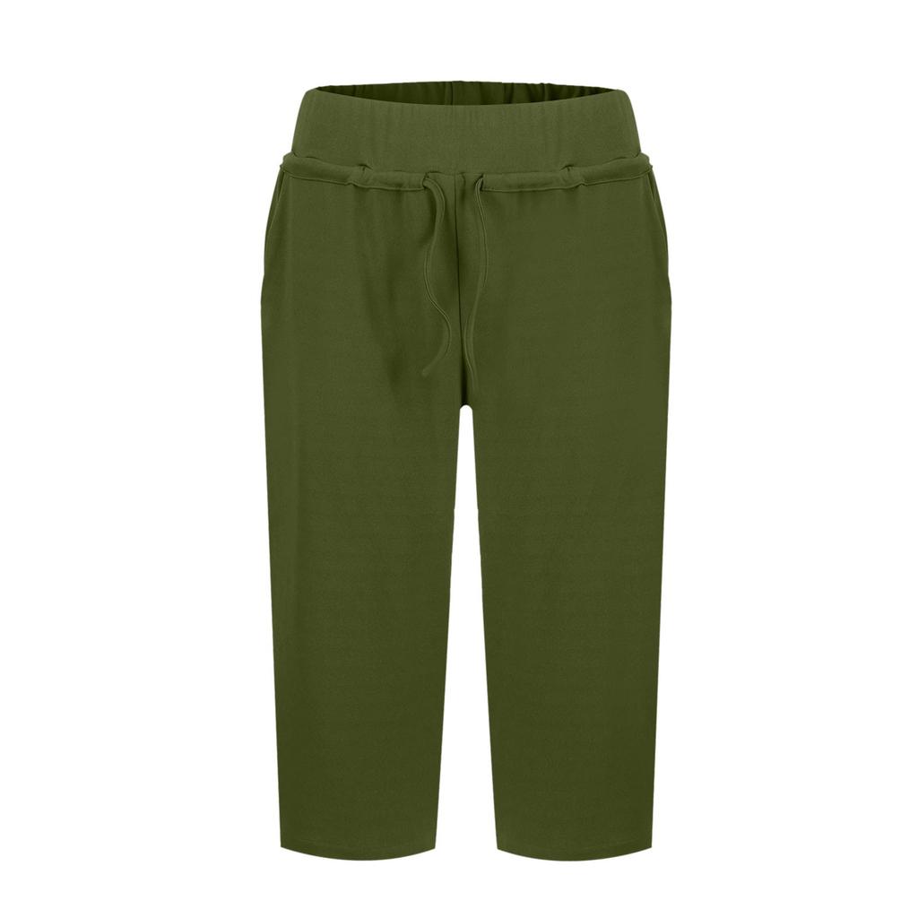 Women's Solid Color Casual Pants Elastic Waist High Waist Drawstring 7/10 Pants Athletic Casual Pants
