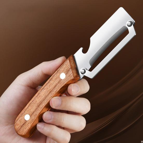 Vegetable Peeler with Wooden Handle Stainless Steel Blade Bottle Opener Non-Slip Grip Fruit Peeler for Potatoes Carrots Fruits