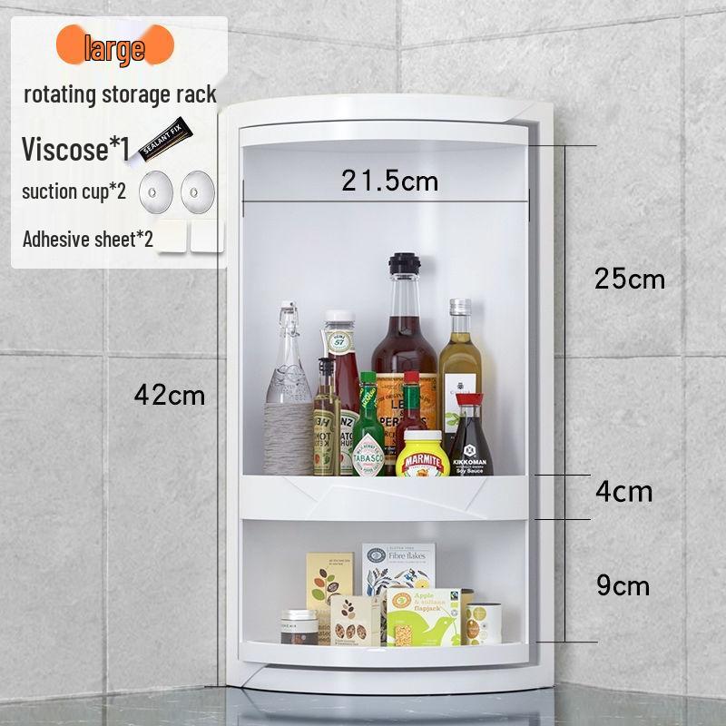 Triangle Kitchen Spice Rack: Wall-Mounted, Rotating Storage Shelf with Large Capacity and Punch-Free Corner Organizer