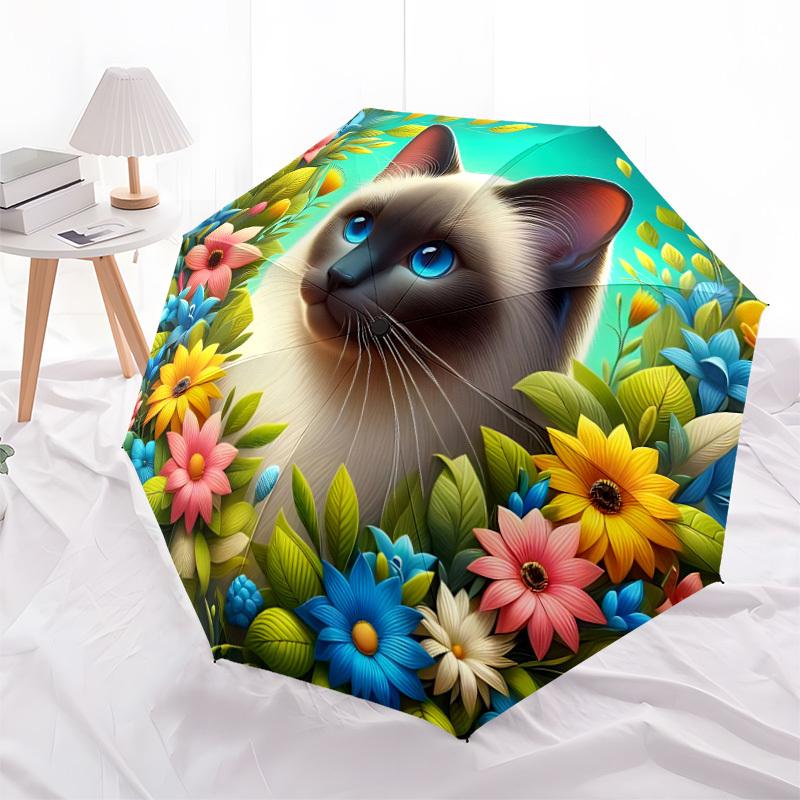 1pc Cat Flowers Automatic Open/Close Umbrella - Compact Travel Umbrella, Gift for Birthdayyy251208144