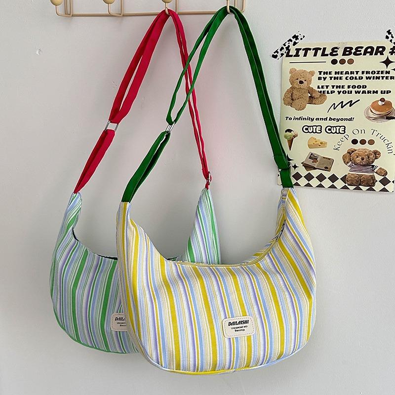 Casual Student Large-capacity Messenger Bag Women's New Striped Contrasting Color Versatile Shoulder Bag Personalized Commuter Dumpling Bag
