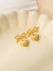 Elegant Gold Bow & Peach Heart Necklace and Earrings Set for Women - Stainless Steel Chain