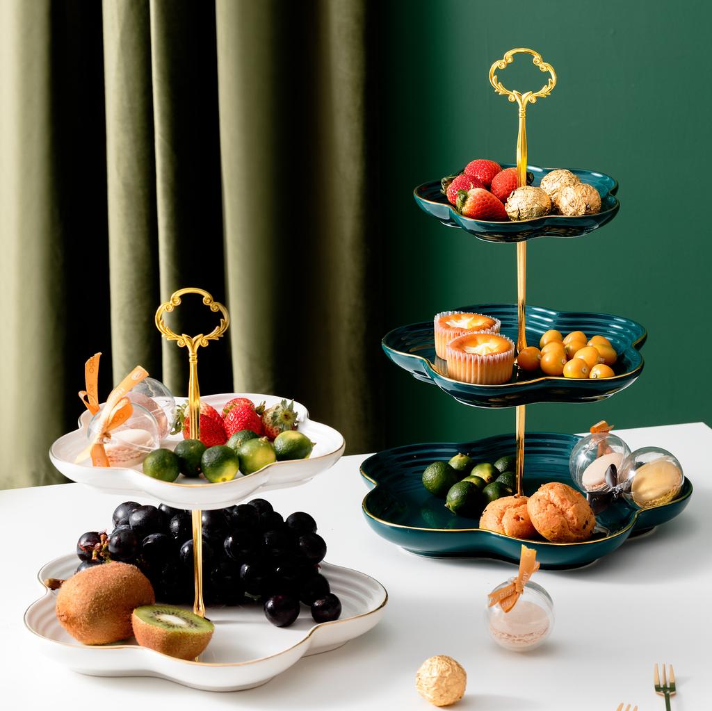 European Ceramic Phnom Penh Double-Layer Dessert Table Three-Layer Tray Dim Sum Plate Wedding Cake Fruit Plate Display Stand
