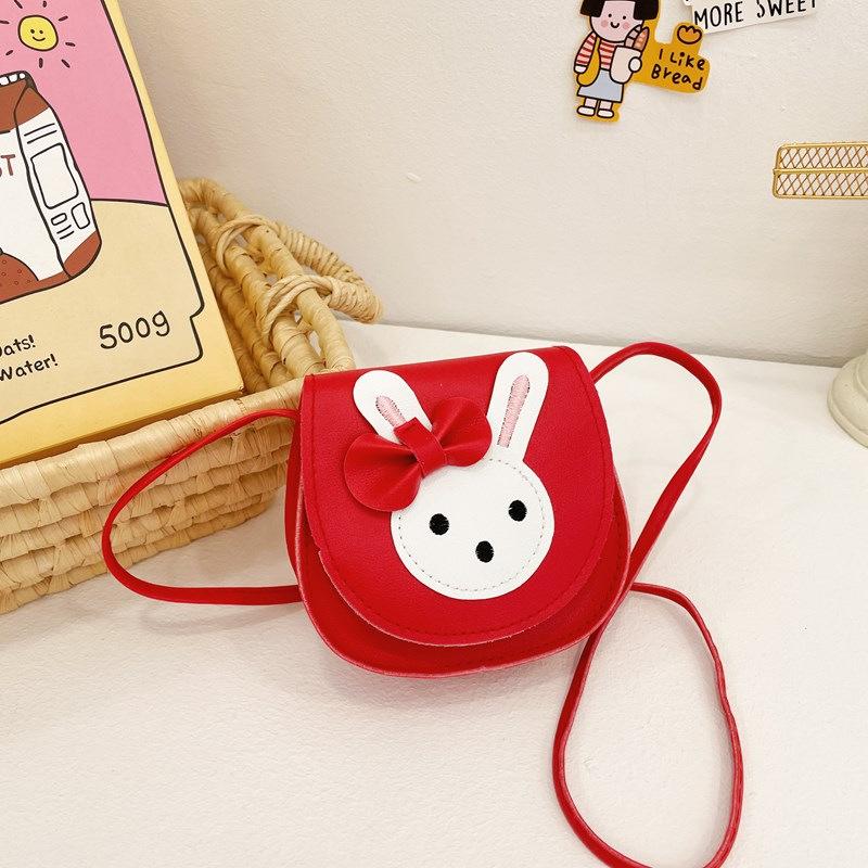 Cute Rabbit Faux Leather Crossbody Bag for Kids, Kawaii Cartoon Mini Square Shoulder Purse, Zipper Closure Single Strap Chain Bag for Children