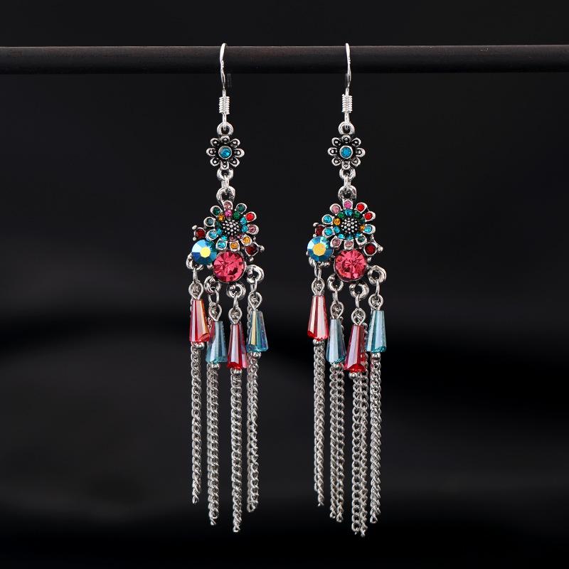 Retro Ethnic Style Butterfly Crystal Fringed Earrings Femininity Versatile Personality Long Earrings Fashion Earrings