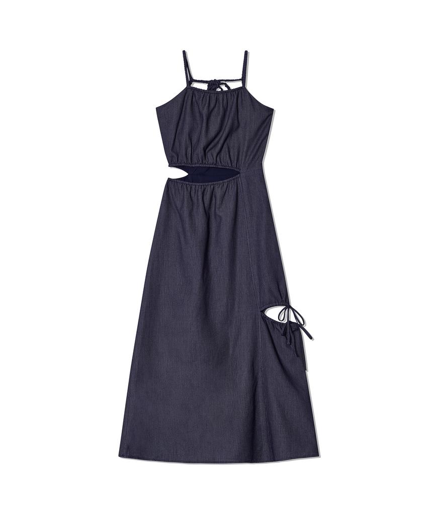 Oioi Collection Cut-Out Shirring Dress [Indigo]