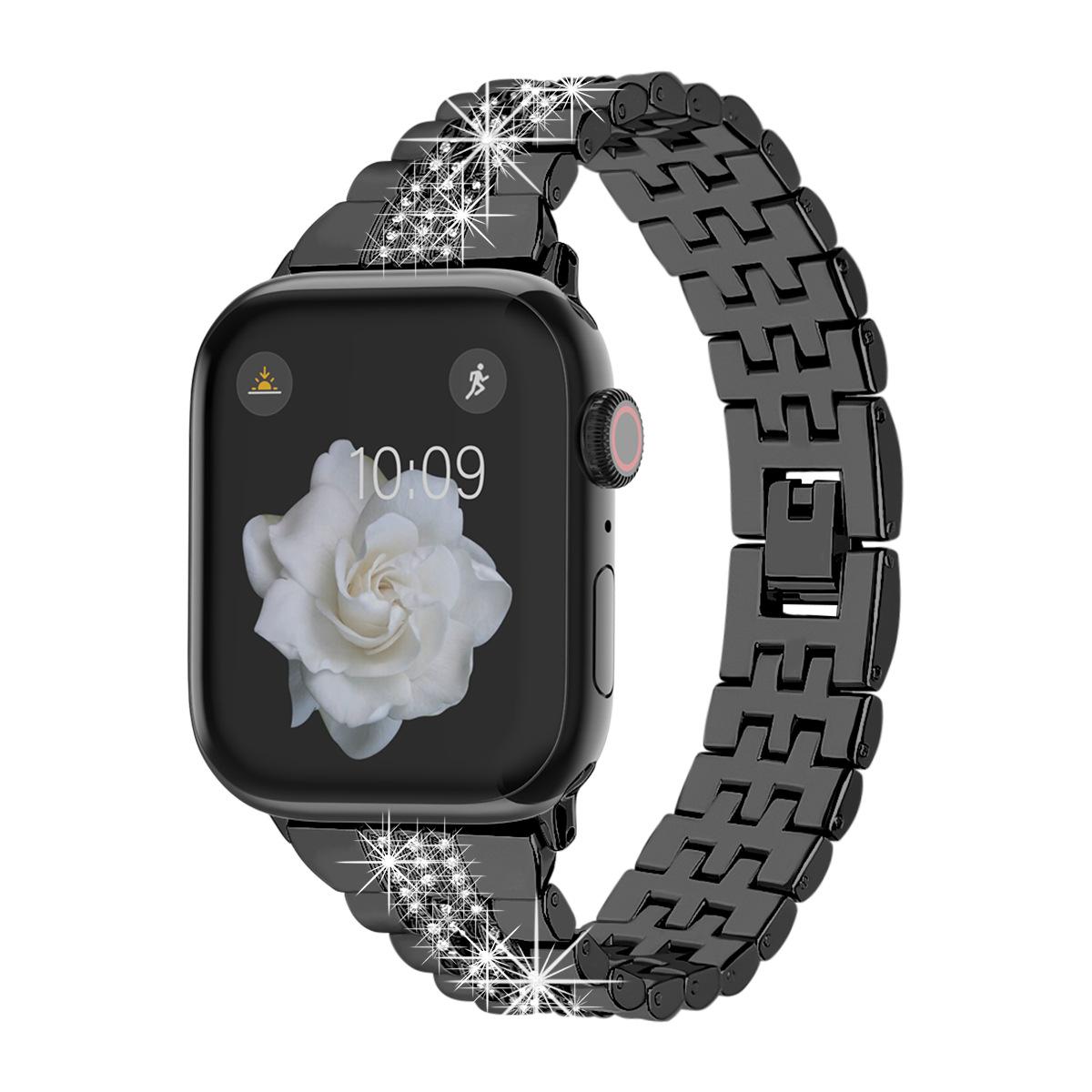 

Классический ремешок для Apple Watch Band Ultra 49 мм, 45 мм, 41 мм, 40/44 мм, 42 мм, бриллиантовый блеск, металлический ремешок, iWatch Series 9, 8, 7, 6, 5, 4 SE 42-44-45-49MM чёрный