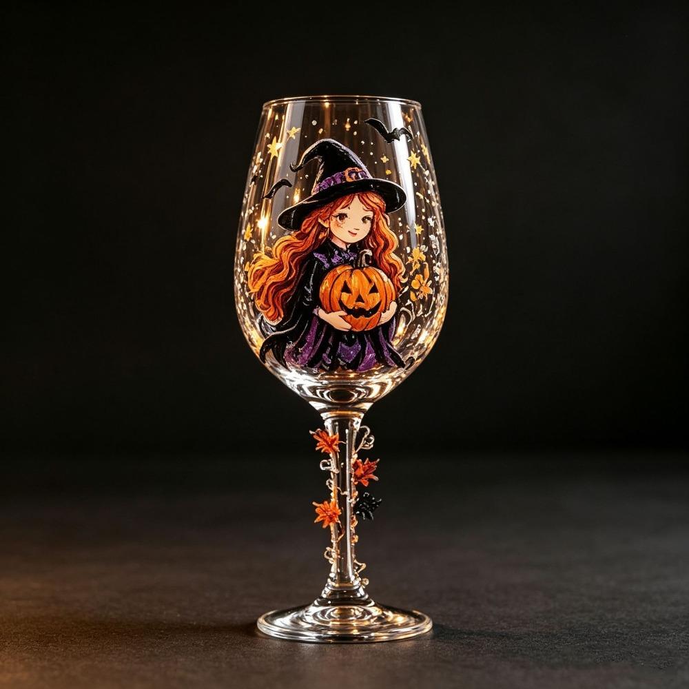 Bicchiere da Vino Zucca Strega Dipinto a Mano Grande Capacità Bicchiere da Bevanda di Halloween Bevanda Festiva