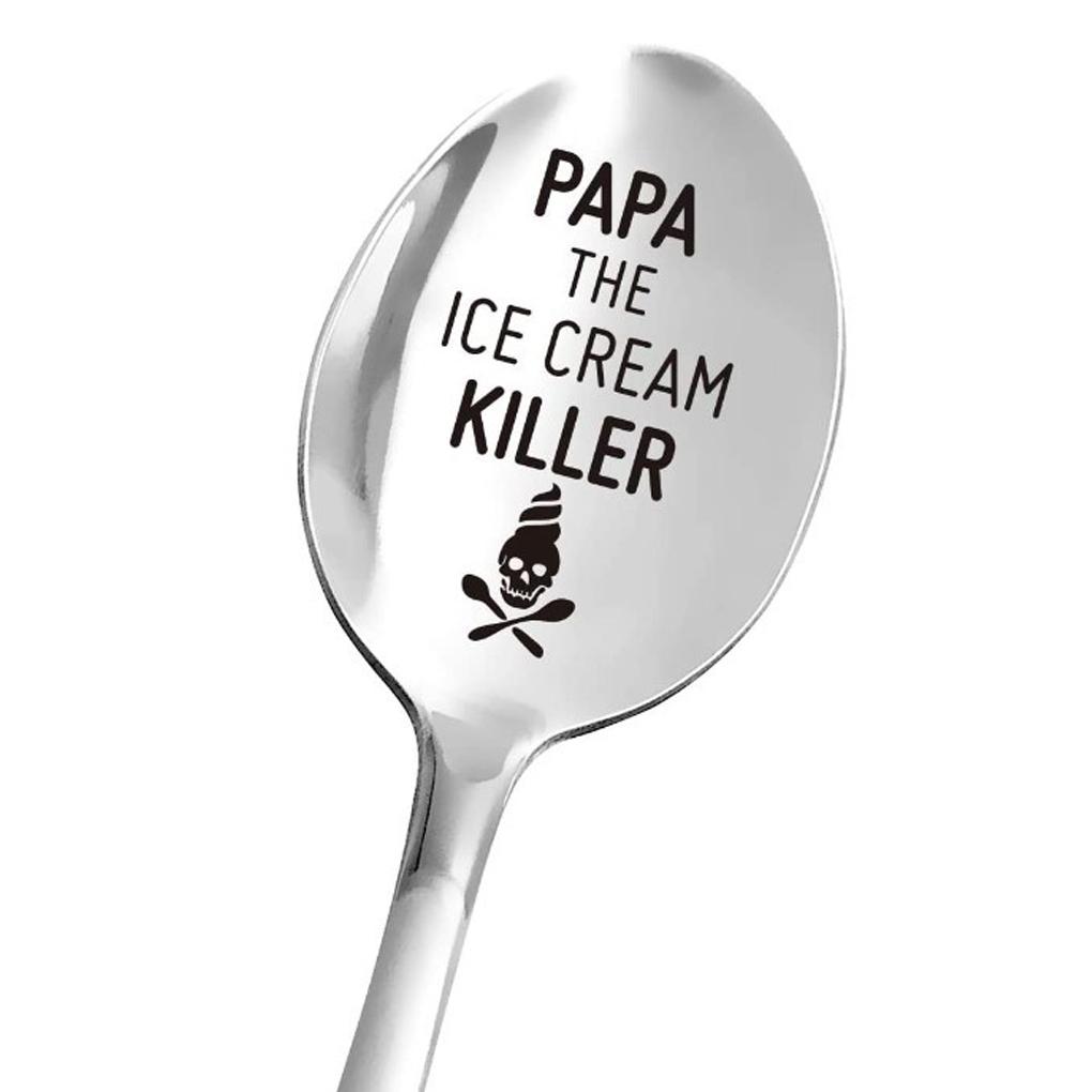 Ice Cream Spoon Waterproof Letter Printed Engraved Funny Stainless Steel Coffee Spoons Teaspoon Lightweight Tableware