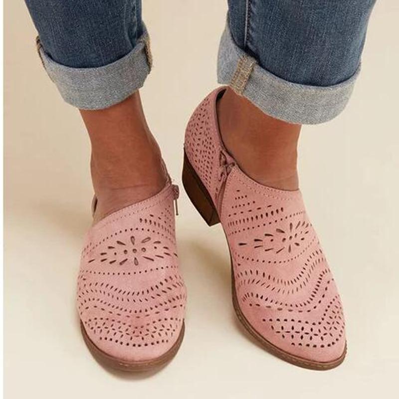 

Жіночі західні ковбойські чоботи - Коричневі ankle boots із PU покриттям, застібкою-блискавкою, загостреним носком та середнім підбором - Вінтажний бохо стиль для повсякденного носіння, вестерн, Size 41 рожевий