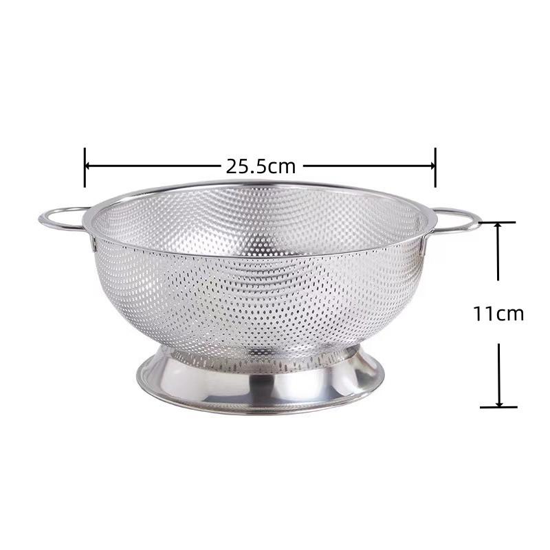 Stainless Steel Colander With Double Handle Food Pasta Strainer Basket With Self-Draining Solid Ring Base Fine Mesh Filter