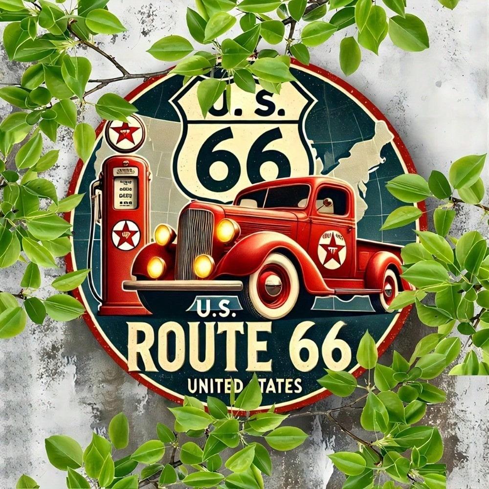 Винтажная металлическая жестяная вывеска Route 66 Круглое настенное искусство Для мужской комнаты Гараж Декор разноцветный