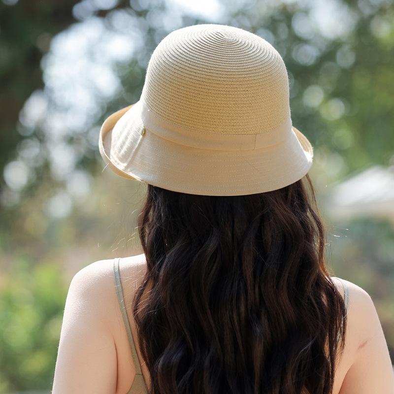 Spring and Summer New Hat Women's Light Luxury High-end Sense Lafite Straw Hat Upturned Edge Sun Protection Bucket Hat Travel Vacation Sun Hat