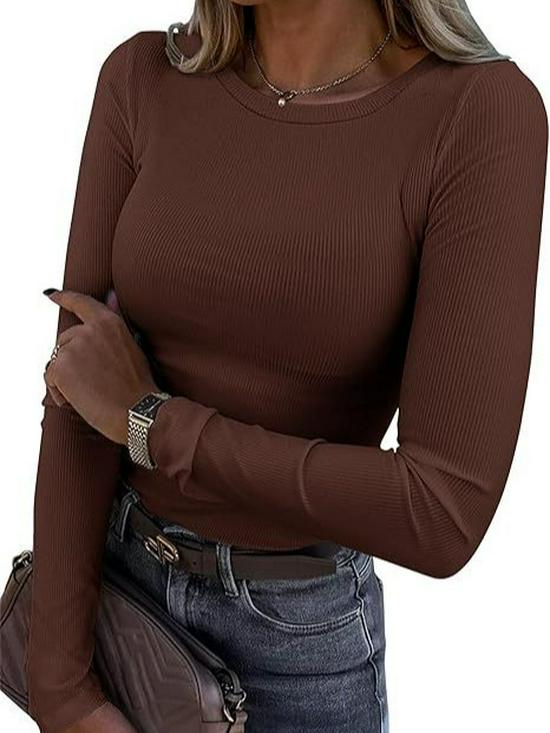 2024 Women's Long-Sleeve Ribbed Crew Neck Slim-Fit T-Shirt