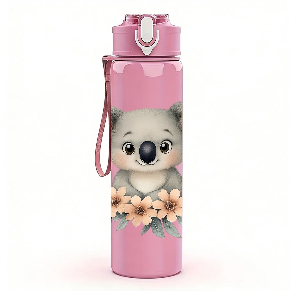 1PC Cute Koala Eucalyptus Print 750ml Color Plastic Sports Water Bottle Leakproof Flip Straw Lid Suitable for Sports Office Home Use