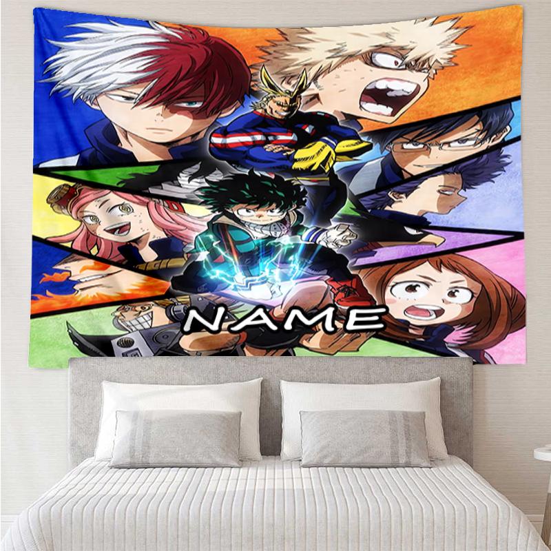 Custom Name My Hero Academia Print Tapestry, Backdrop, Easy Setup, Ideal for Bedroom, Office & Living Room, with Aesthetic Wall Hanging Decor.