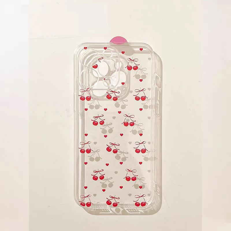 Cute Cartoon Cherry Pattern Transparent TPU Phone Case For Xiaomi Mi 15T Pro POCO X7 Pro F7 X6 X5 M3 X3 NFC M4 F5 11 Lite 5G NE