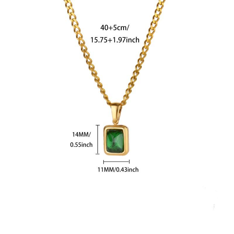 

Hot Sale New Vintage Bohemian Square Necklace Vintage Emerald Zircon Pendant Necklace Women s Clavicle Chain