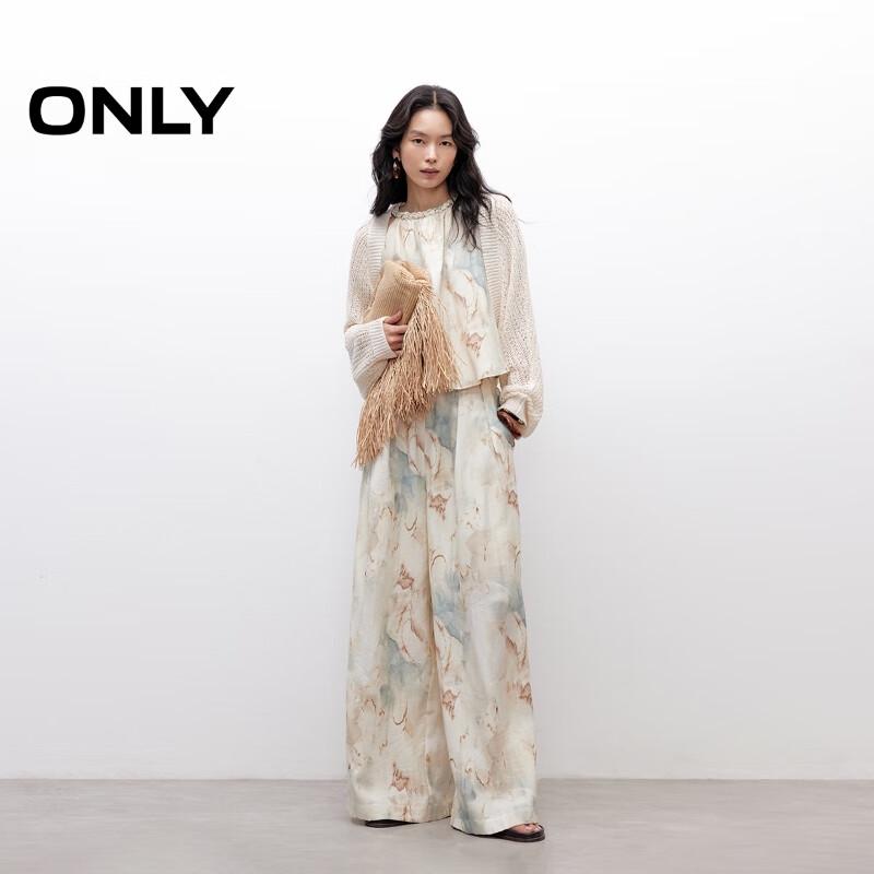 

ONLY Women s 2025 Summer Lightweight Relaxed Linen Blend Casual Pants L