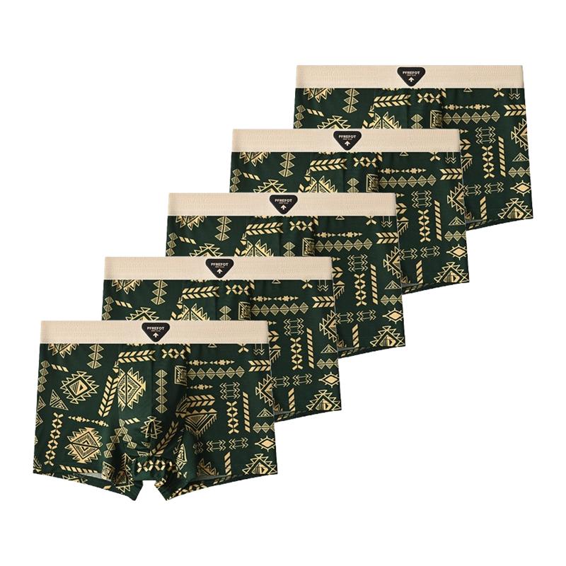 5 Pieces Men's Ice Silk Underwear Comfortable Boxer Briefs Teenager Retro Underpants Breathable Printing Boxers