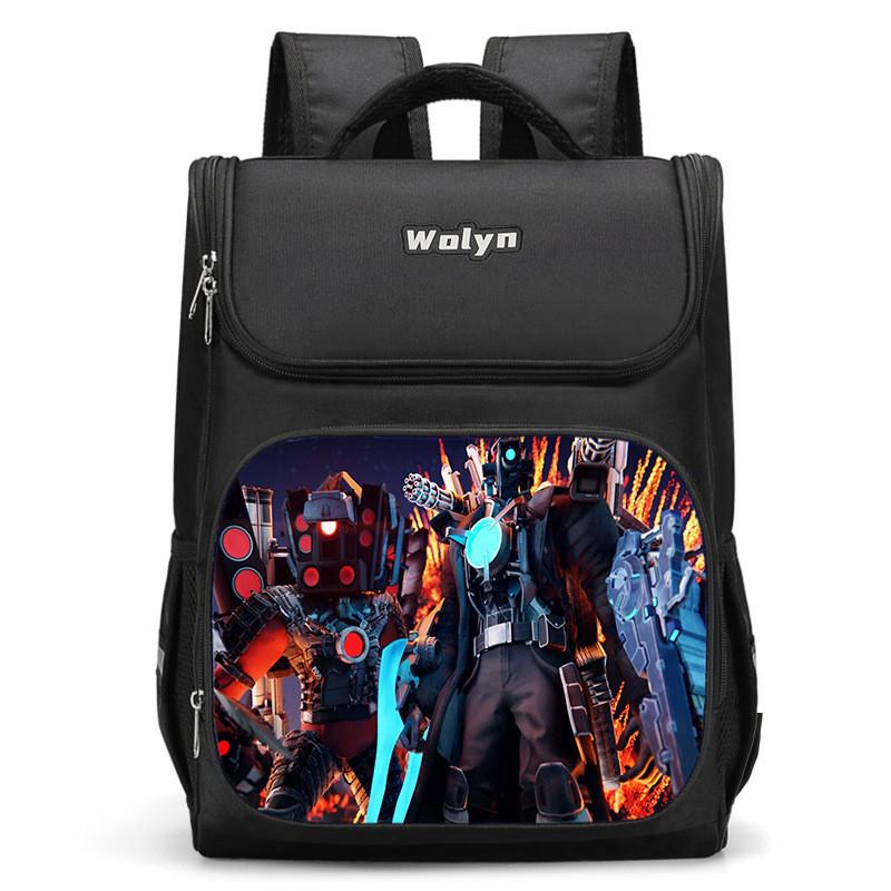 Trendy Nylon Student Backpack With Titan Monitoring Man Design For School Use