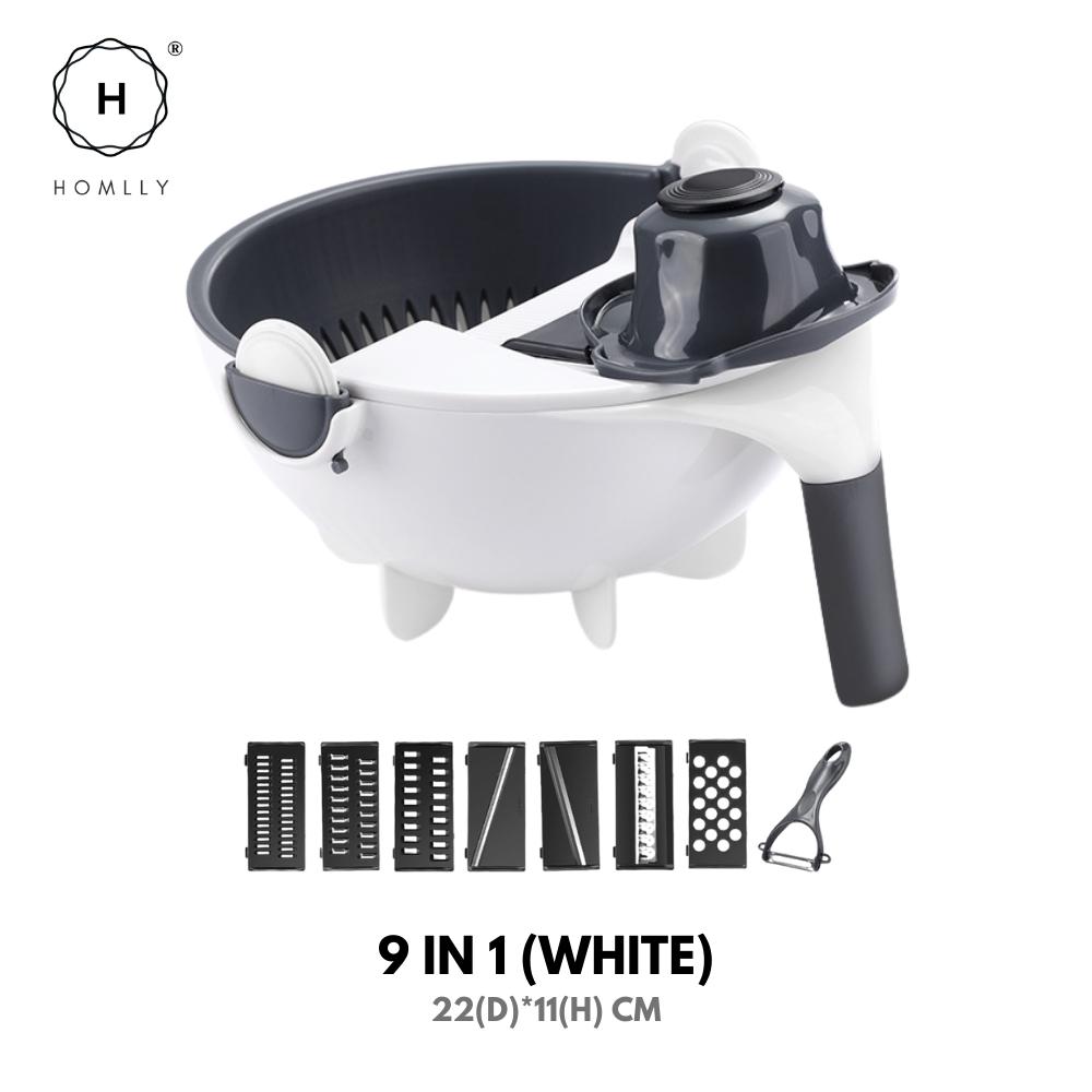 

Homlly 9 in 1 Multifunctional Kitchen Vegetable Cutter Helper with Rotatable Draining Colander Bowl