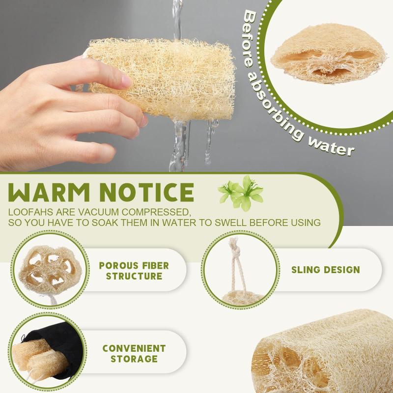 2pcs Natural Egyptian Loofah Exfoliating Body Scrubber Multi-purpose Kitchen Sponge Highly Absorbent Non-stick Dishwashing Brush