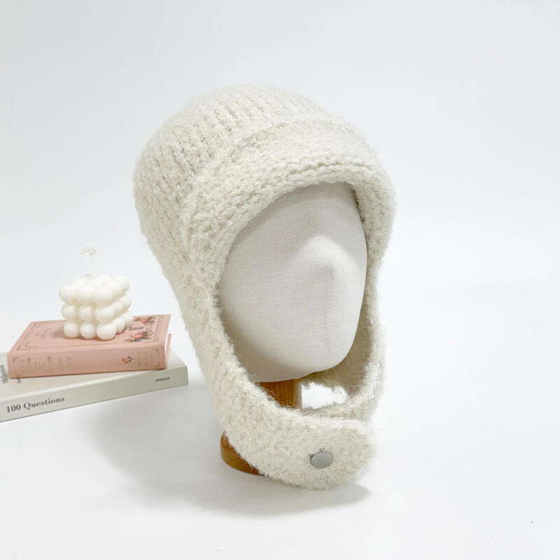 Women s Balaclava Button Fleece Boucle Knit Beanie C7517_Black