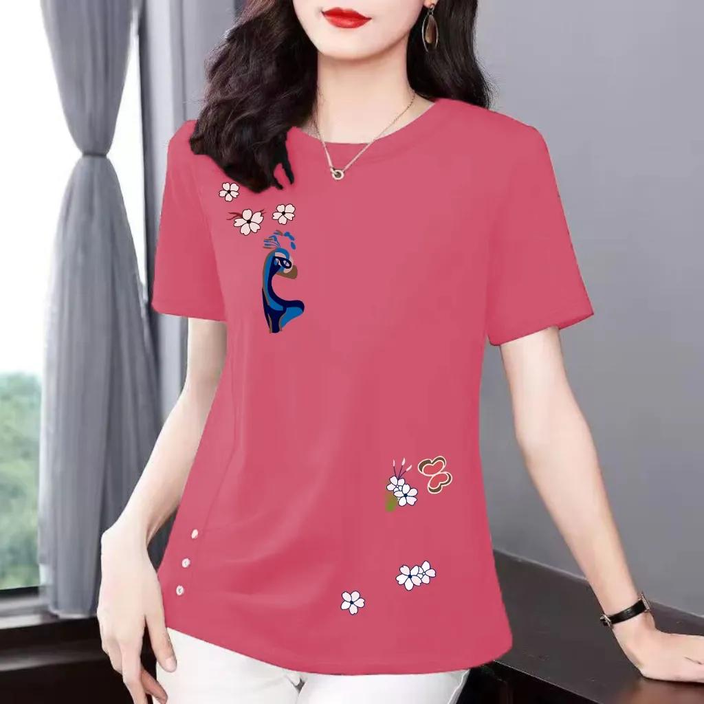 Women's Summer Korean Version Loose Slimming Round Neck Irregular Top Pure Cotton Short Sleeved Slim Fit T-shirt