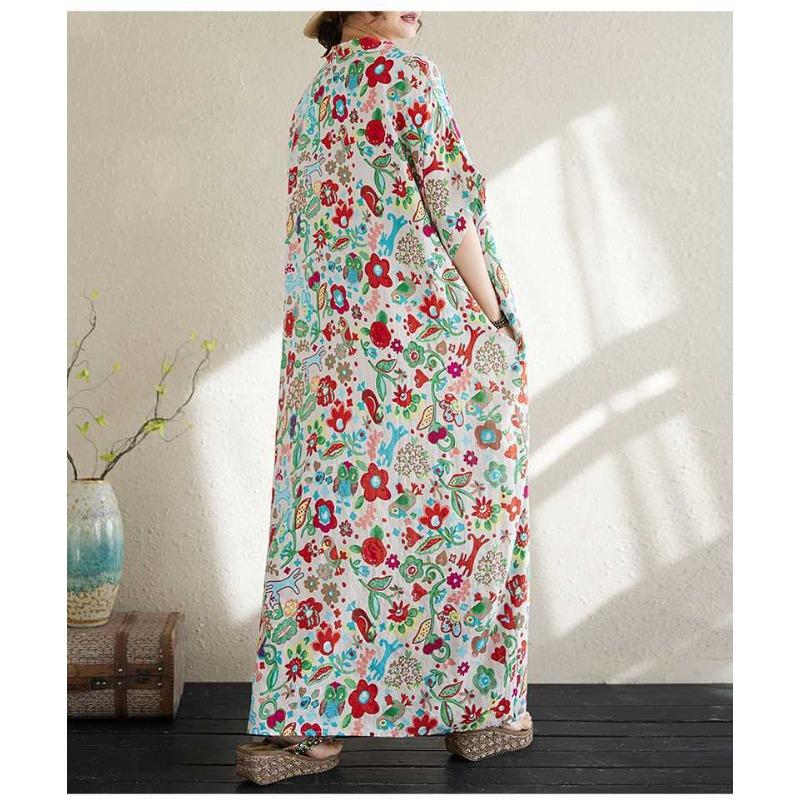 Summer Cotton and Linen Printed Loose and Simple Long Skirt, Women's Skirt Thin